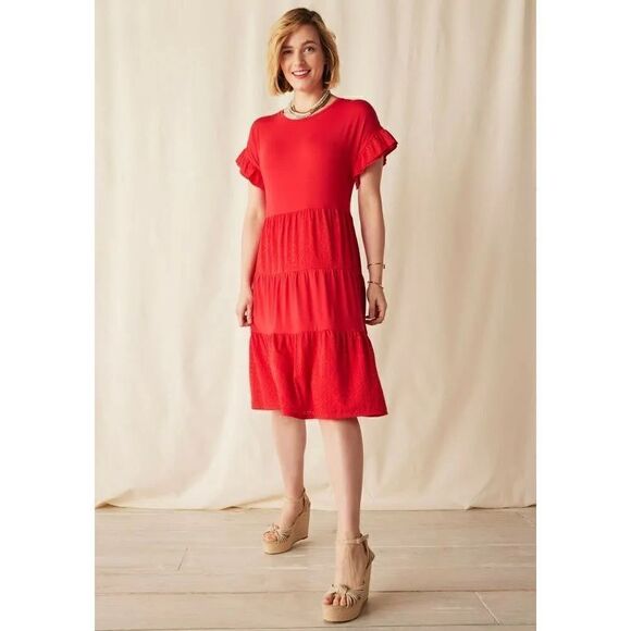 Matilda Jane Bellewood red tired mini Dress, Size SMALL - Picture 1 of 6